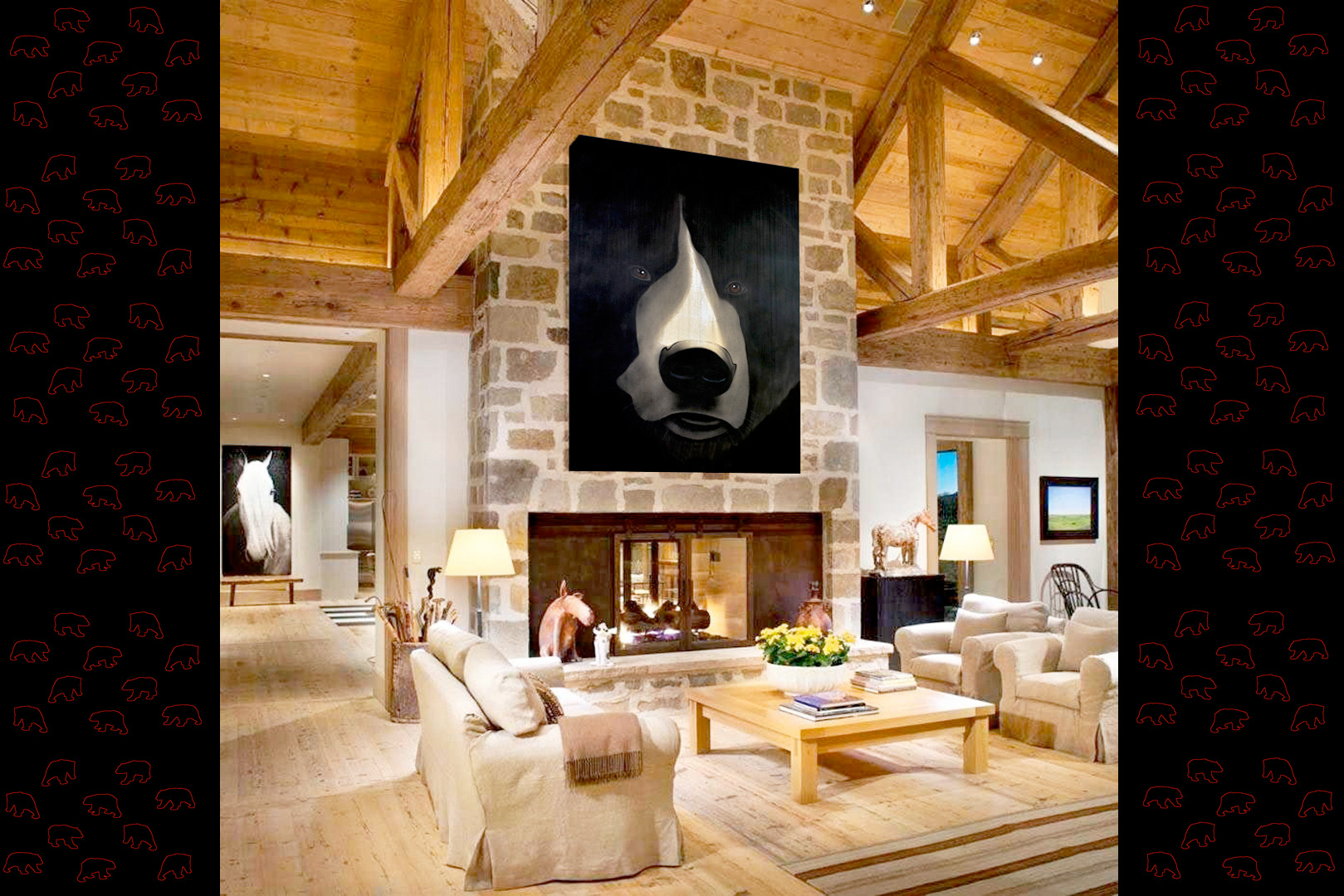 GRIZZLY-CLOSE-UP grizly-bear-decoration-chalet-mountain-ski-resort-winter-sport-large-format-printed-canvas-high-quality-luxury Thierry Bisch Contemporary painter animals painting art  nature biodiversity conservation