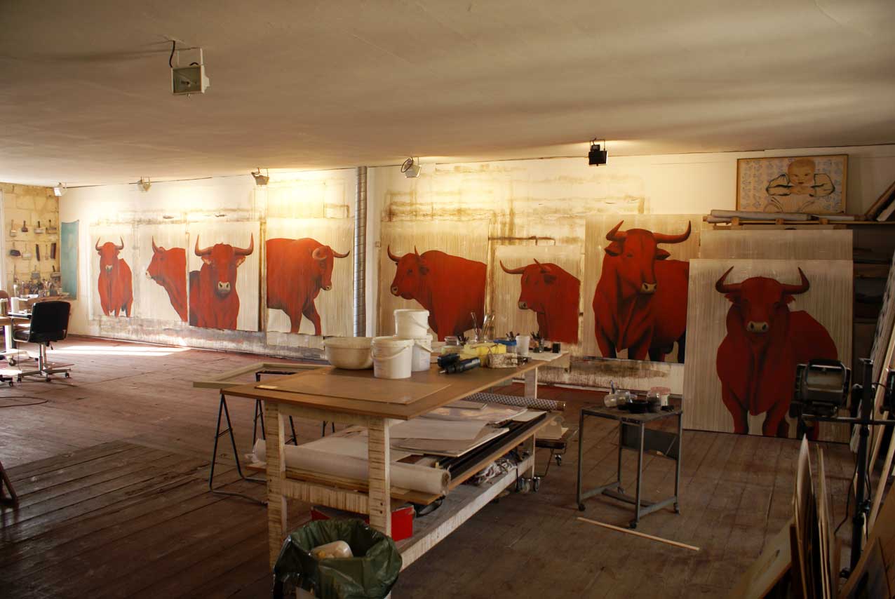 Red bulls 8 taureau-rouge-Taureau Thierry Bisch artiste peintre contemporain animaux tableau art  nature biodiversité conservation 
