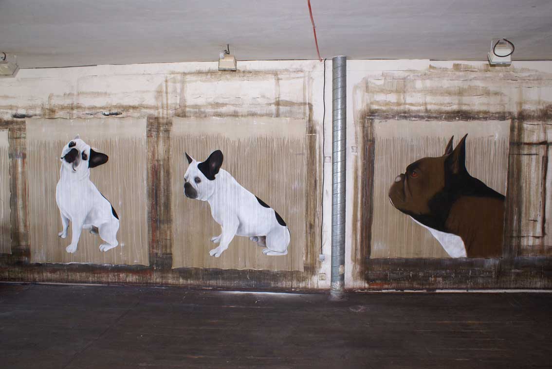 Bulldogs Bouledogue-français-chien-bouledogue-animal-familier Thierry Bisch artiste peintre contemporain animaux tableau art  nature biodiversité conservation 