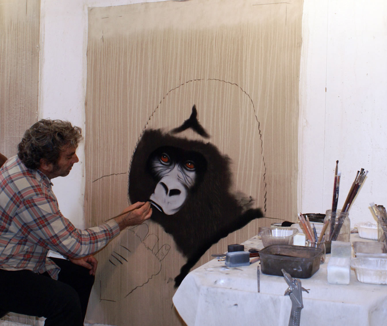 Gorille in progress gorille-singe Thierry Bisch artiste peintre contemporain animaux tableau art  nature biodiversité conservation 