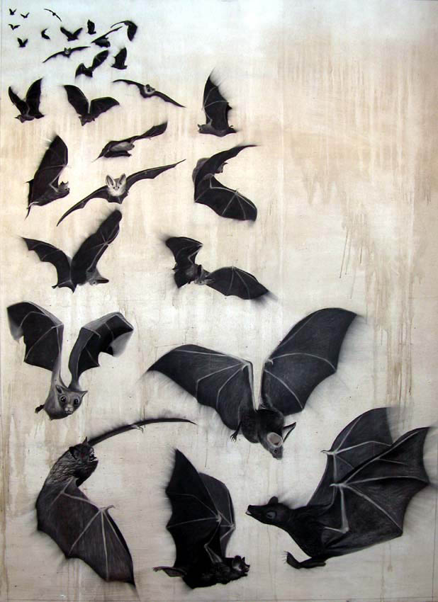 Bats bat-flight-of-bats Thierry Bisch Contemporary painter animals painting art  nature biodiversity conservation 