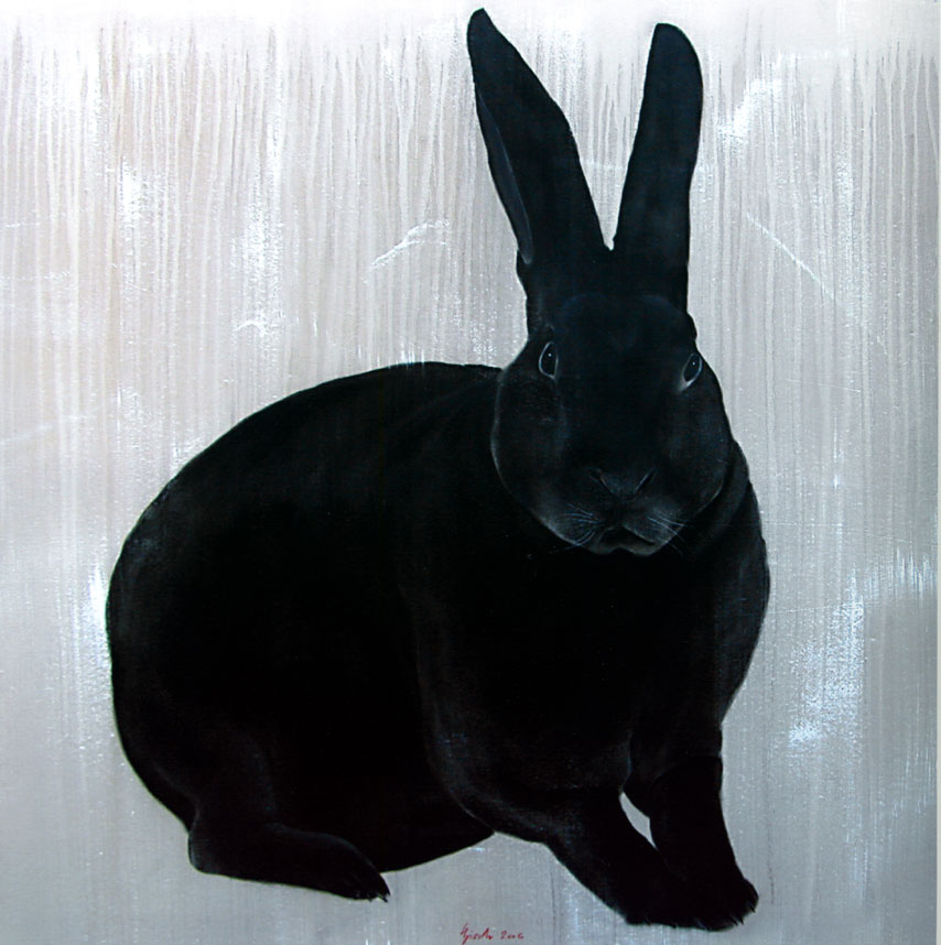 Lapin-noir rabbit Thierry Bisch Contemporary painter animals painting art  nature biodiversity conservation 