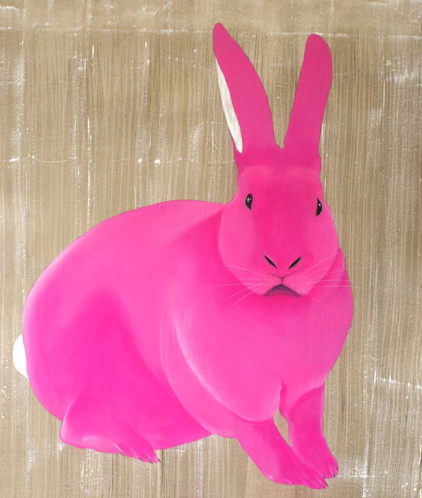 LAPIN ROSE rabbit Thierry Bisch Contemporary painter animals painting art  nature biodiversity conservation 