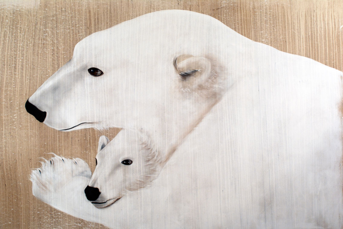 MOTHER-AND-CUB polar-bear-white-cub-mother-deco-decoration-large-size-printed-canvas-luxury-high-quality Thierry Bisch Contemporary painter animals painting art  nature biodiversity conservation 