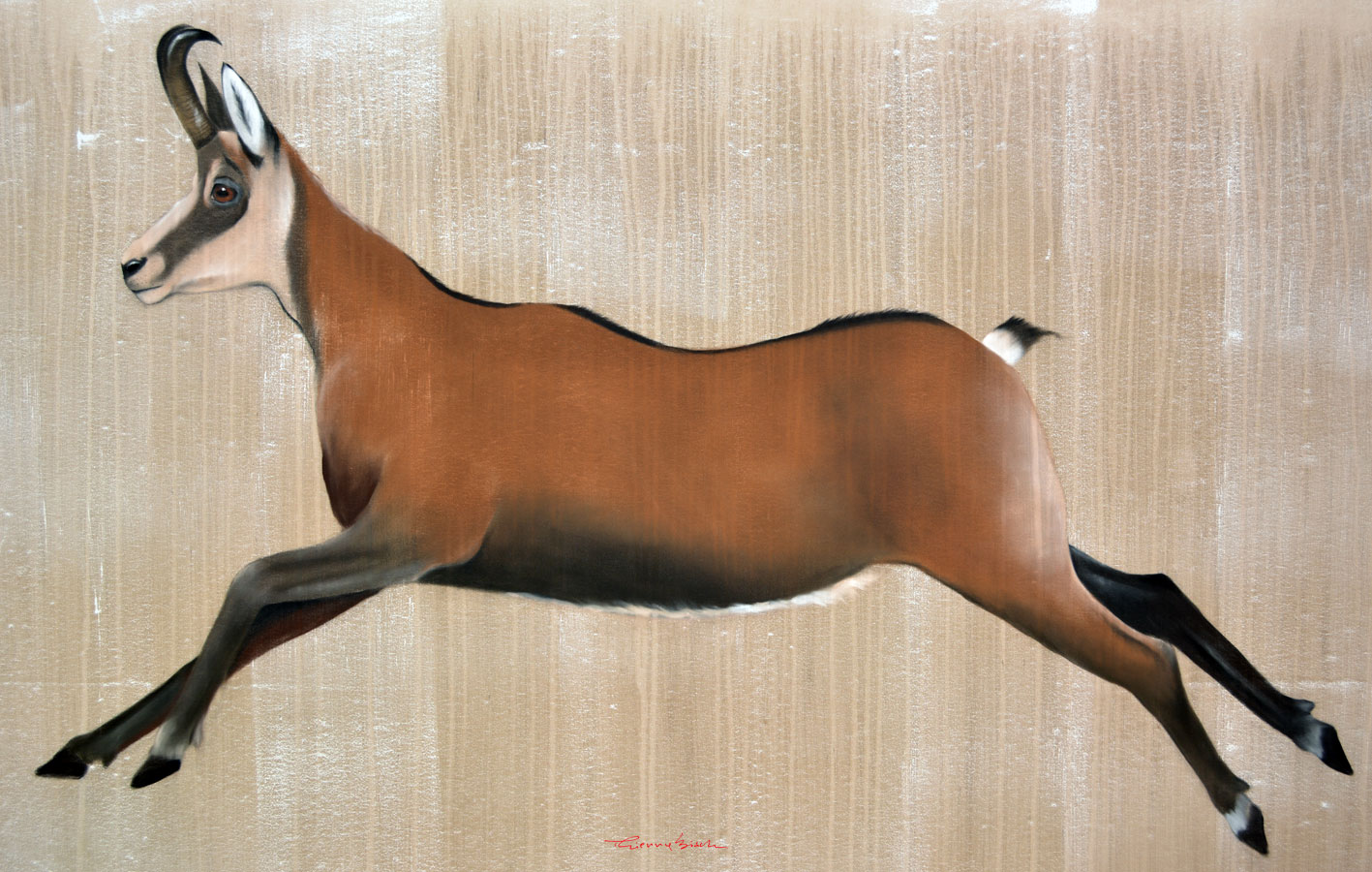 JUMPING CHAMOIS chamois-jumping Thierry Bisch Contemporary painter animals painting art decoration nature biodiversity conservation