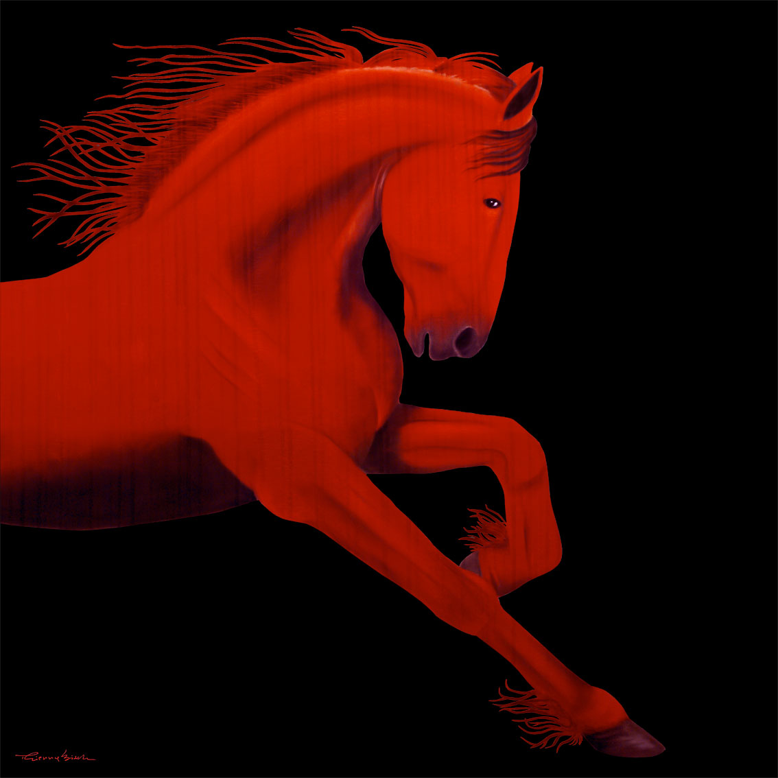 FRISON Horse-red-stallion-arabian-yearling-frisian-horse Thierry Bisch Contemporary painter animals painting art  nature biodiversity conservation 