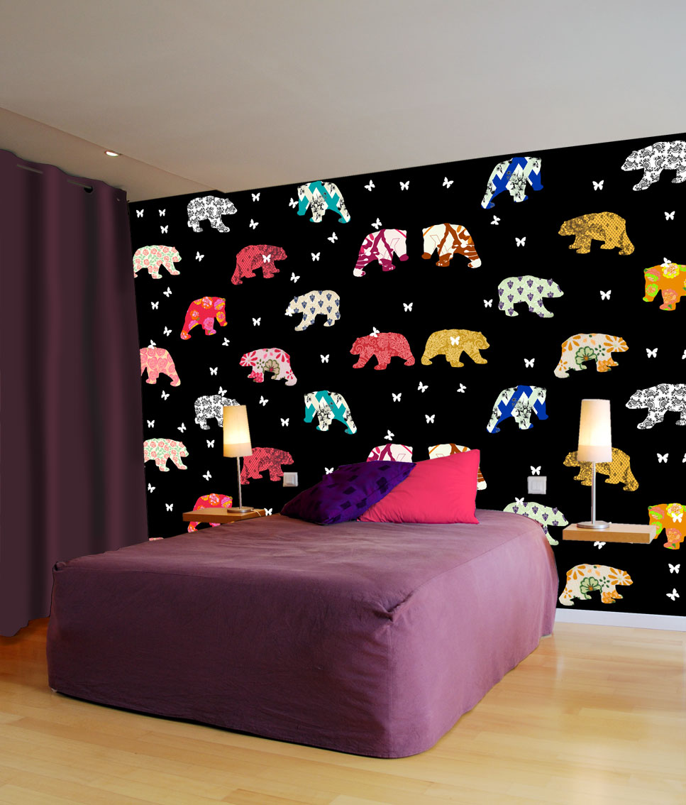 Bedroom-Bears-Patterns  Thierry Bisch Contemporary painter animals painting art decoration nature biodiversity conservation