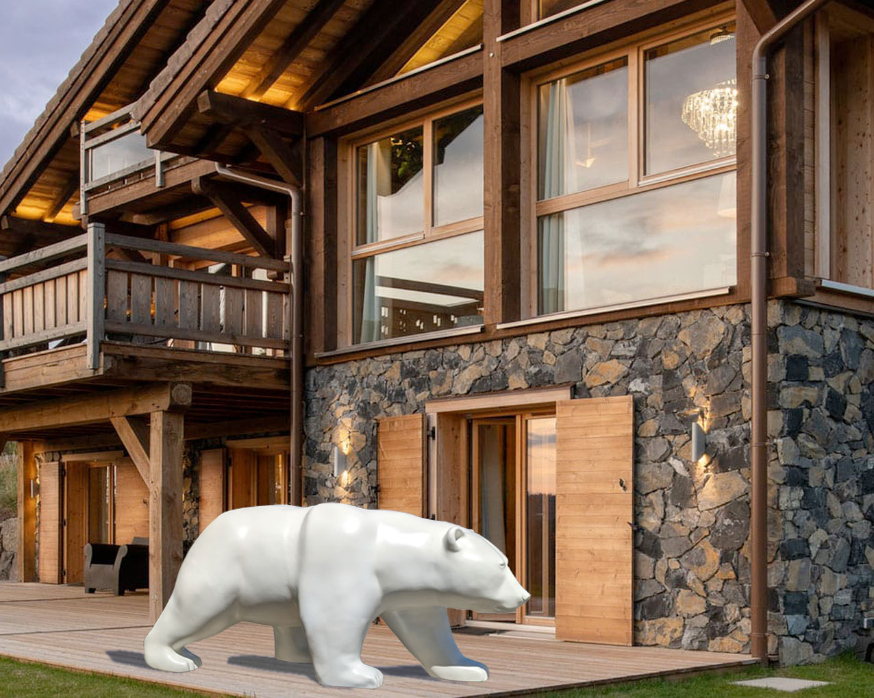 Big-bear polar-white-bear-sculpture-decoration-chalet-mountain-ski-resort-winter-sport Thierry Bisch Contemporary painter animals painting art  nature biodiversity conservation 