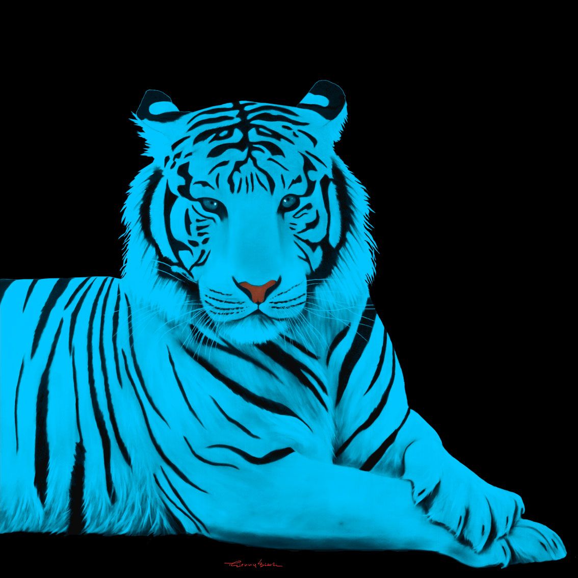 TIGER DEEP SKY BLUE TIGER Thierry Bisch Contemporary painter animals painting art  nature biodiversity conservation 