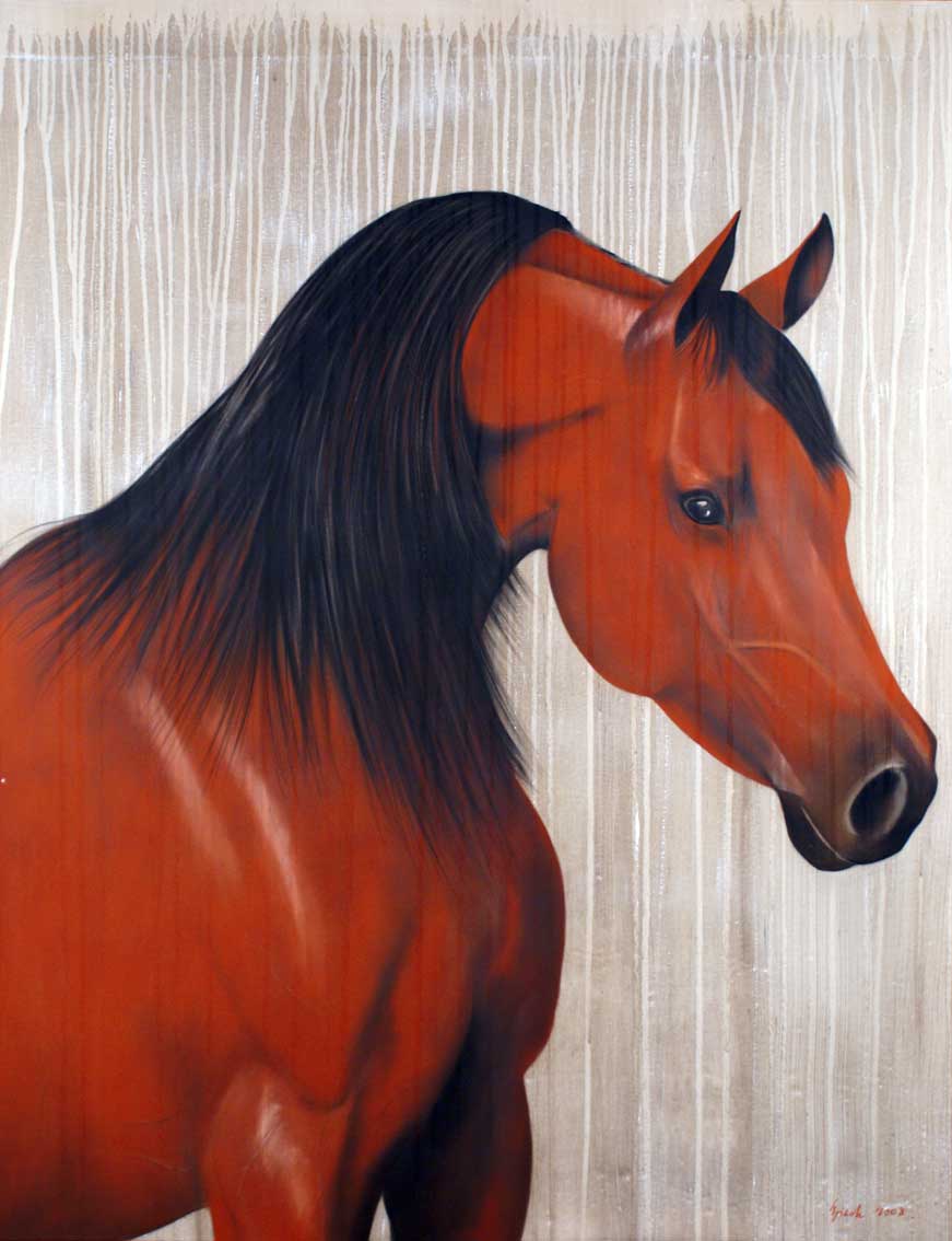 Red-Horse-3 arabian-thoroughbred-horse-rouge Thierry Bisch Contemporary painter animals painting art  nature biodiversity conservation 