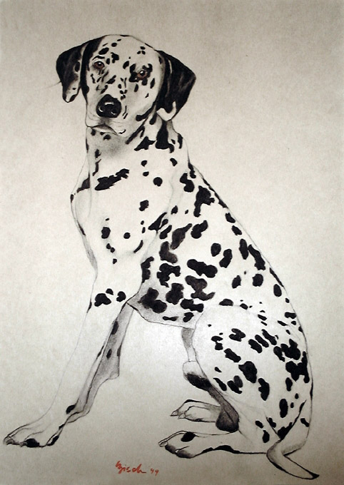 Chien Dalmatien chien-dalmatien-animal-familier Thierry Bisch artiste peintre animaux tableau art  nature biodiversité conservation  