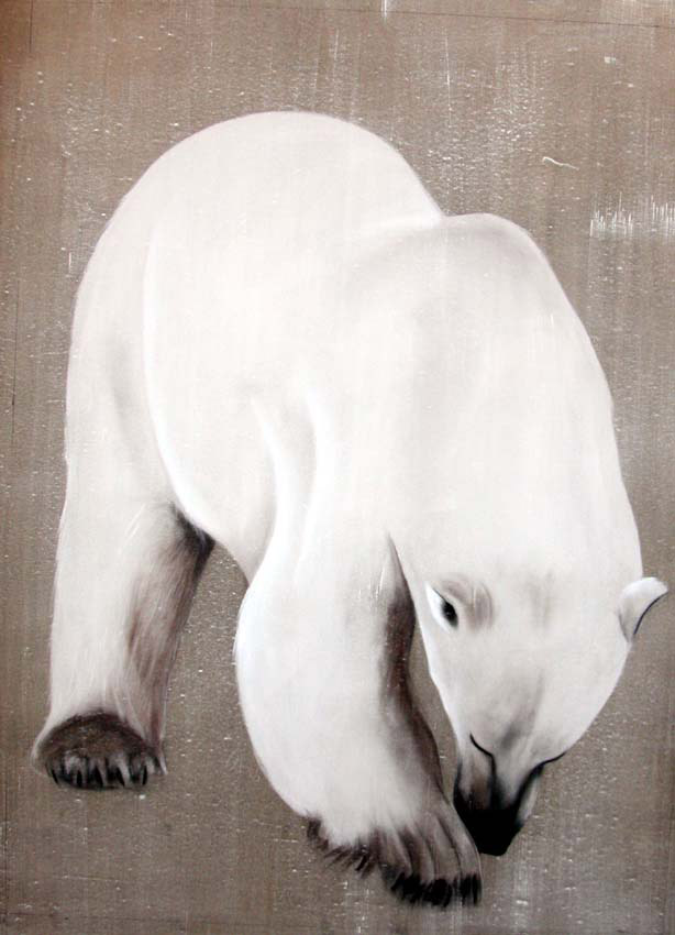 Fishing-bear ours-polaire-blanc Thierry Bisch artiste peintre animaux tableau art  nature biodiversité conservation  