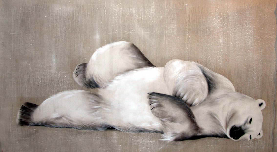 Lying bear ours-polaire-blanc Thierry Bisch artiste peintre contemporain animaux tableau art décoration biodiversité conservation 