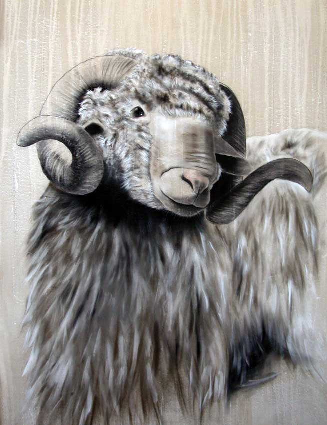 Aries bélier-mouton Thierry Bisch artiste peintre contemporain animaux tableau art décoration biodiversité conservation 