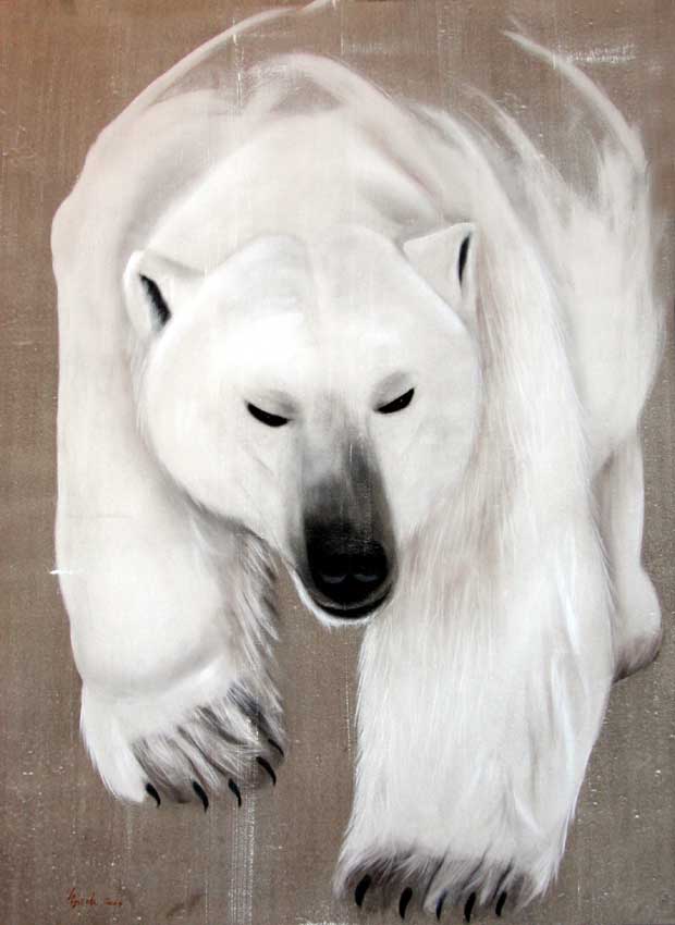 Walking Bear ours-polaire-blanc Thierry Bisch artiste peintre animaux tableau art  nature biodiversité conservation  