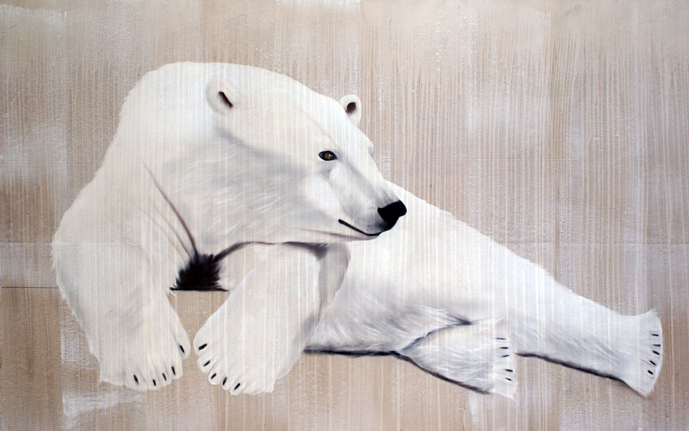 RELAXING POLAR BEAR 1 ours-polaire-blanc Thierry Bisch artiste peintre contemporain animaux tableau art décoration biodiversité conservation 