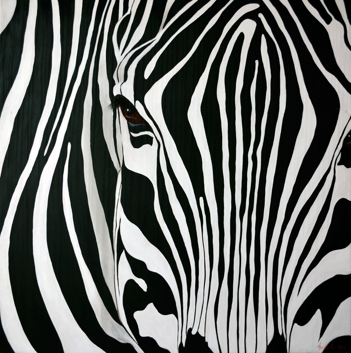 ZEBRA CLOSE UP  Thierry Bisch artiste peintre contemporain animaux tableau art décoration biodiversité conservation 