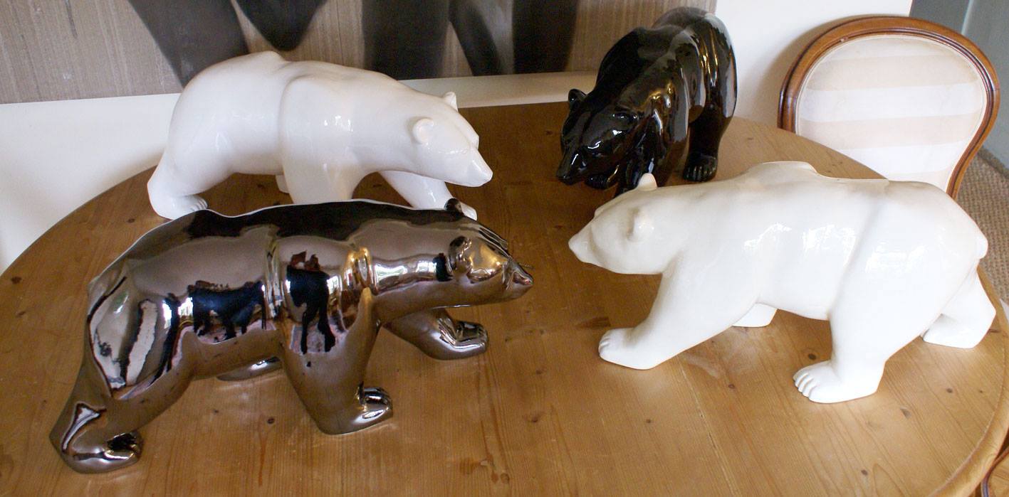 ours-ceramique Sculpture-céramique-ours-marchant Thierry Bisch artiste peintre animaux tableau art  nature biodiversité conservation  