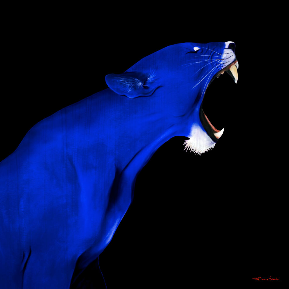 LIONESS DEEP BLUE LIONNE Thierry Bisch artiste peintre animaux tableau art  nature biodiversité conservation  