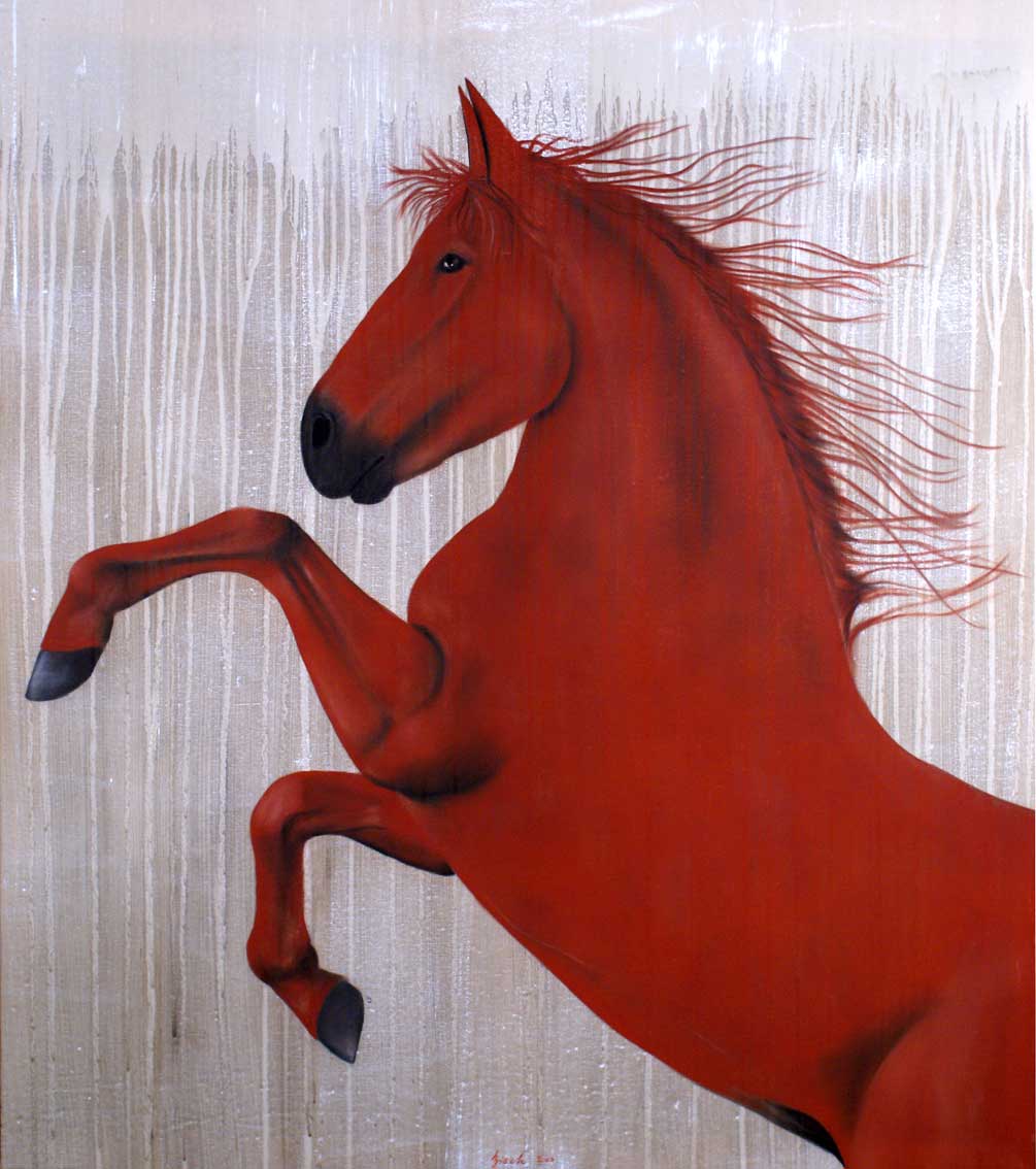 RED-HORSE-2 cheval-Pur-sang-arabe-rouge Thierry Bisch artiste peintre animaux tableau art  nature biodiversité conservation  