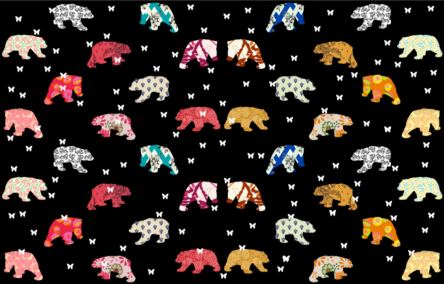 Patterns Bears on Black  Thierry Bisch artiste peintre contemporain animaux tableau art décoration biodiversité conservation 