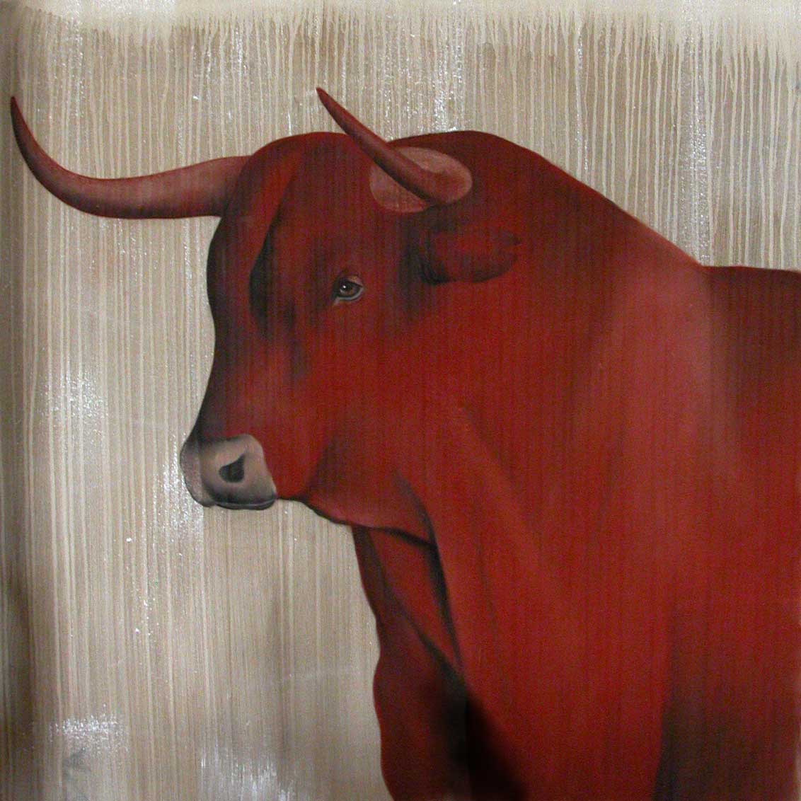 Red-bull-02 Taureau-rouge Thierry Bisch artiste peintre animaux tableau art  nature biodiversité conservation  