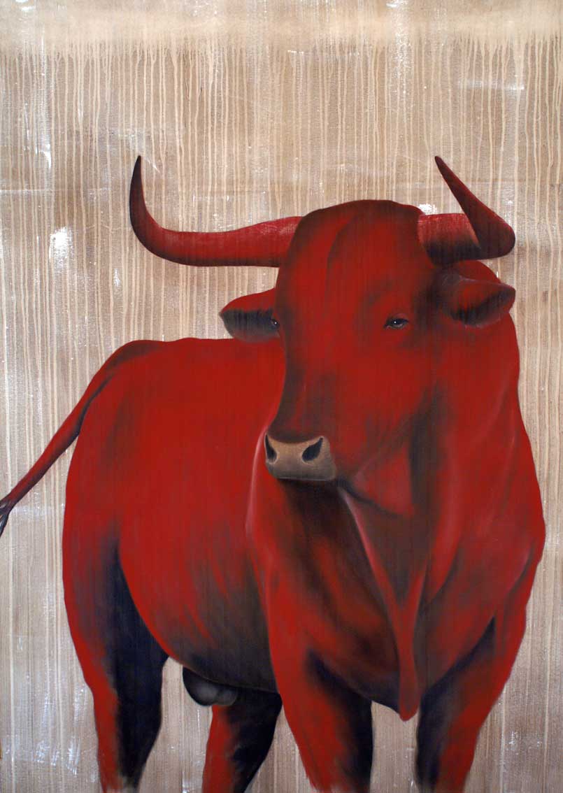 Red-bull Taureau-rouge Thierry Bisch artiste peintre contemporain animaux tableau art  nature biodiversité conservation  
