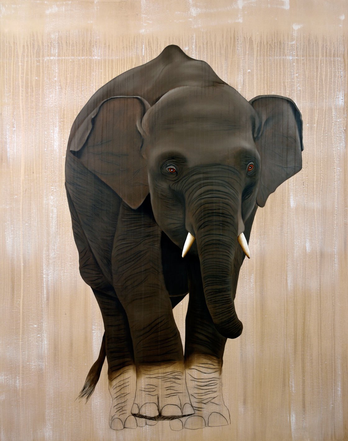 ELEPHAS MAXIMUS elephas-maximus-éléphanteau-asie-delete-extinction-protégé-disparition- Thierry Bisch artiste peintre contemporain animaux tableau art décoration biodiversité conservation 