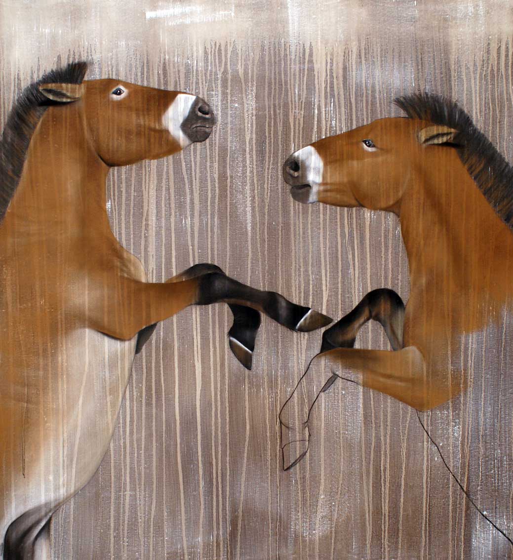 Equus ferus Cheval-prevalsky-menacé-disparition-extinction Thierry Bisch artiste peintre animaux tableau art  nature biodiversité conservation  
