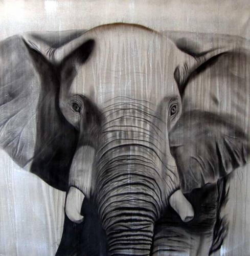  Elephant Thierry Bisch Contemporary painter animals painting art decoration nature biodiversity conservation