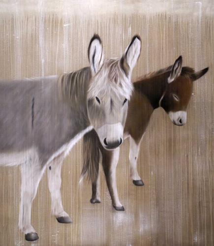  donkey decoration chalet mountain ski resort winter sport large format printed canvas high quality luxury  Thierry Bisch Contemporary painter animals painting art decoration nature biodiversity conservation