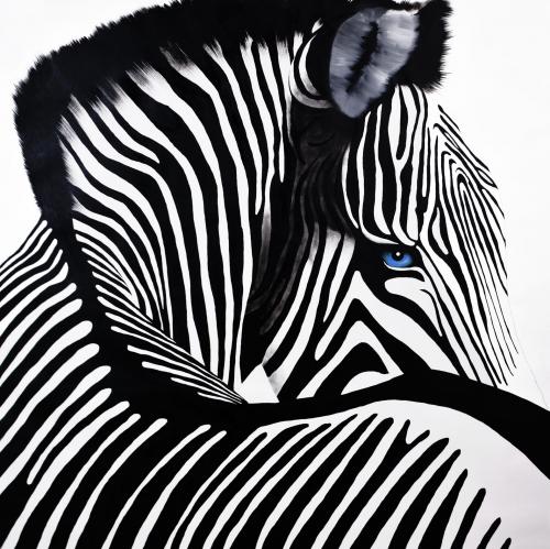 ZEBRA-2---2024   Animal painting, wildlife painter.Dogs, bears, elephants, bulls on canvas for art and decoration by Thierry Bisch 