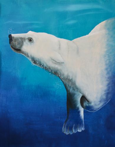  ours polaire blanc sous l`eau ursus maritimus Thierry Bisch artiste peintre contemporain animaux tableau art décoration biodiversité conservation 