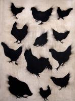 HENS poule-poulet Thierry Bisch artiste peintre contemporain animaux tableau art  nature biodiversité conservation 