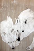 WHITE WOLVES   Peinture animalière, art animalier, peintre tableau animal, cheval, ours, élephant, chien sur toile et décoration par Thierry Bisch 