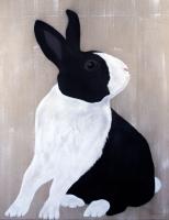 LAPIN PIE rabbit-domestic-black-and-white Thierry Bisch Contemporary painter animals painting art  nature biodiversity conservation