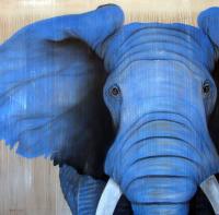 Blue-Elephant éléphant-bleu Thierry Bisch artiste peintre contemporain animaux tableau art  nature biodiversité conservation 