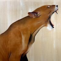 ROARING LIONESS lionne Thierry Bisch artiste peintre contemporain animaux tableau art  nature biodiversité conservation 