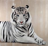 WHITE TIGER tigre-blanc Thierry Bisch artiste peintre animaux tableau art  nature biodiversité conservation 