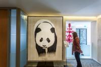 BARCLAY`S BANK panda-geant-ailuropoda-melanoleuca-extinction-protégé-disparition Thierry Bisch artiste peintre animaux tableau art  nature biodiversité conservation 