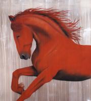 ETALON ROUGE cheval-Pur-sang-arabe-rouge Thierry Bisch artiste peintre contemporain animaux tableau art  nature biodiversité conservation 
