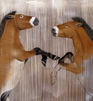 Chevaux-mongols cheval-Pur-sang Thierry Bisch artiste peintre contemporain animaux tableau art  nature biodiversité conservation 