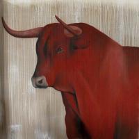 Red-bull-02 Taureau-rouge Thierry Bisch artiste peintre animaux tableau art  nature biodiversité conservation 