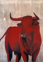Red-bull Taureau-rouge Thierry Bisch artiste peintre animaux tableau art  nature biodiversité conservation 