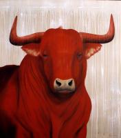 1090 taureau-rouge Thierry Bisch artiste peintre animaux tableau art  nature biodiversité conservation 