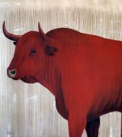 Red-bull-07 taureau-rouge Thierry Bisch artiste peintre contemporain animaux tableau art  nature biodiversité conservation 