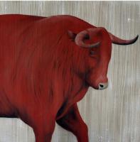 Red-bull-08 taureau-rouge Thierry Bisch artiste peintre animaux tableau art  nature biodiversité conservation 