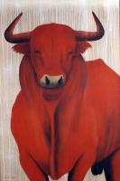 Red-bull-09 taureau-rouge Thierry Bisch artiste peintre animaux tableau art  nature biodiversité conservation 