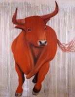 REDBULL-19 taureau-rouge Thierry Bisch artiste peintre contemporain animaux tableau art  nature biodiversité conservation 