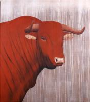 Redbull-15 taureau-rouge Thierry Bisch artiste peintre contemporain animaux tableau art  nature biodiversité conservation 